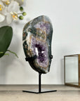 Amethyst & Quartz GEode Slice oin Metallic Stand - MWS2904