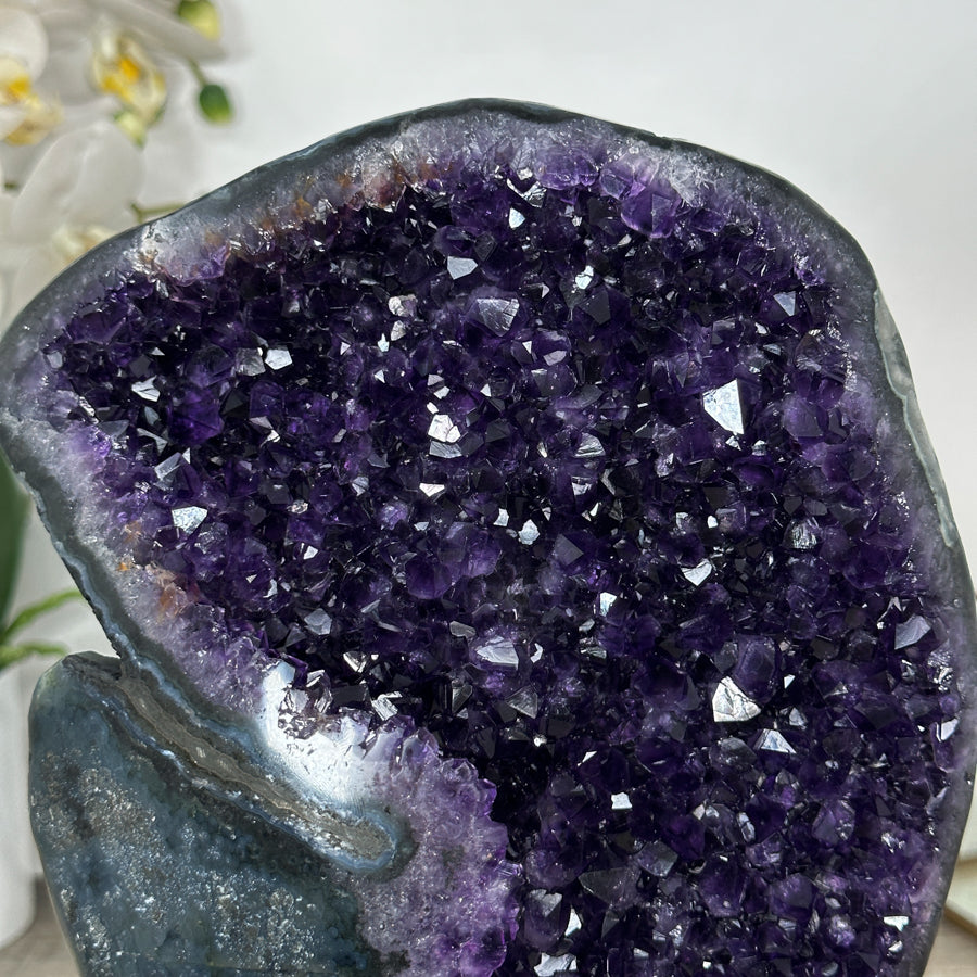 Deep Purple Amethyst Stone Geode Statement Piece on Stand - MWS3032