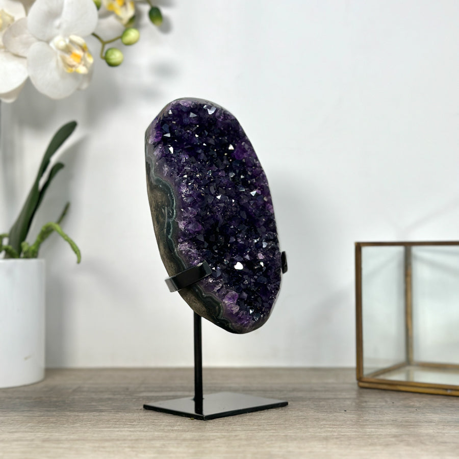 Deep Purple Amethyst Cluster With Green Jasper Shell – Unique Crystal Display Piece for Altar Decor - MWS2492