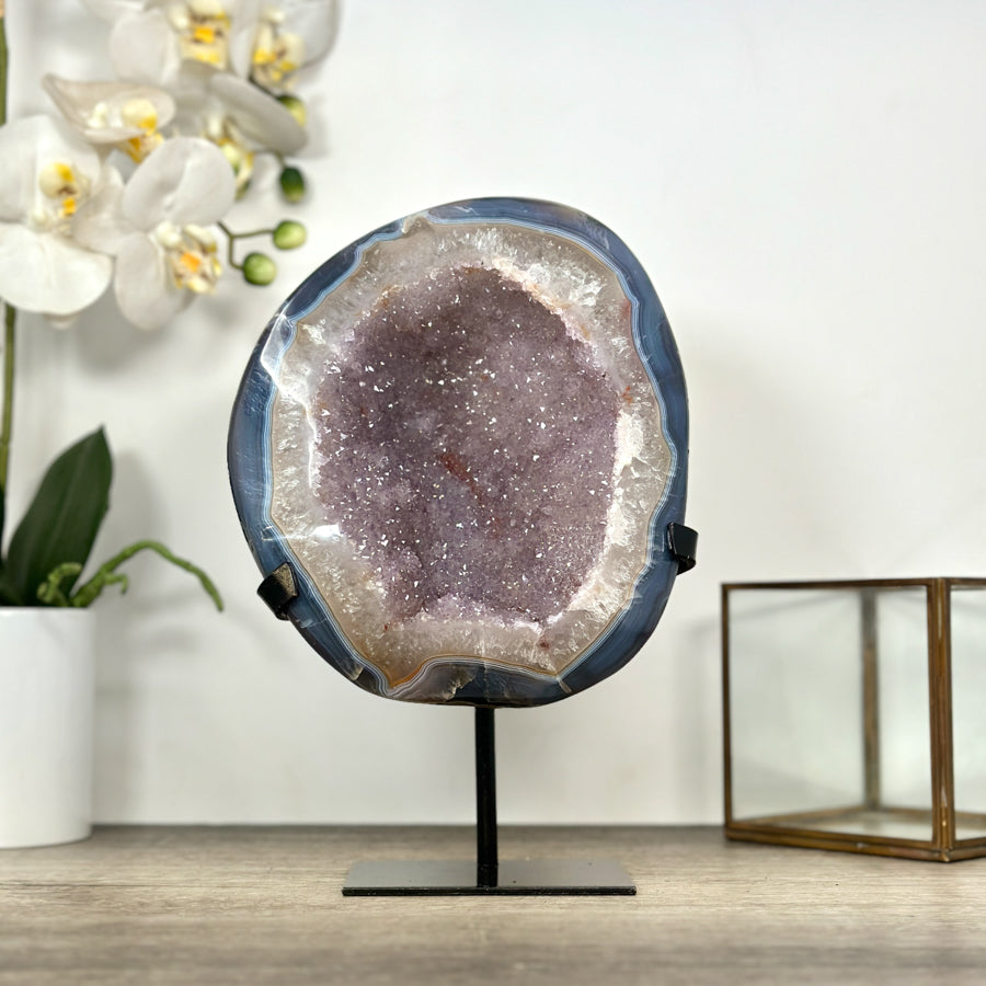 Natural Blue Agate &amp; Amethyst Geode on Stand - MWS3022
