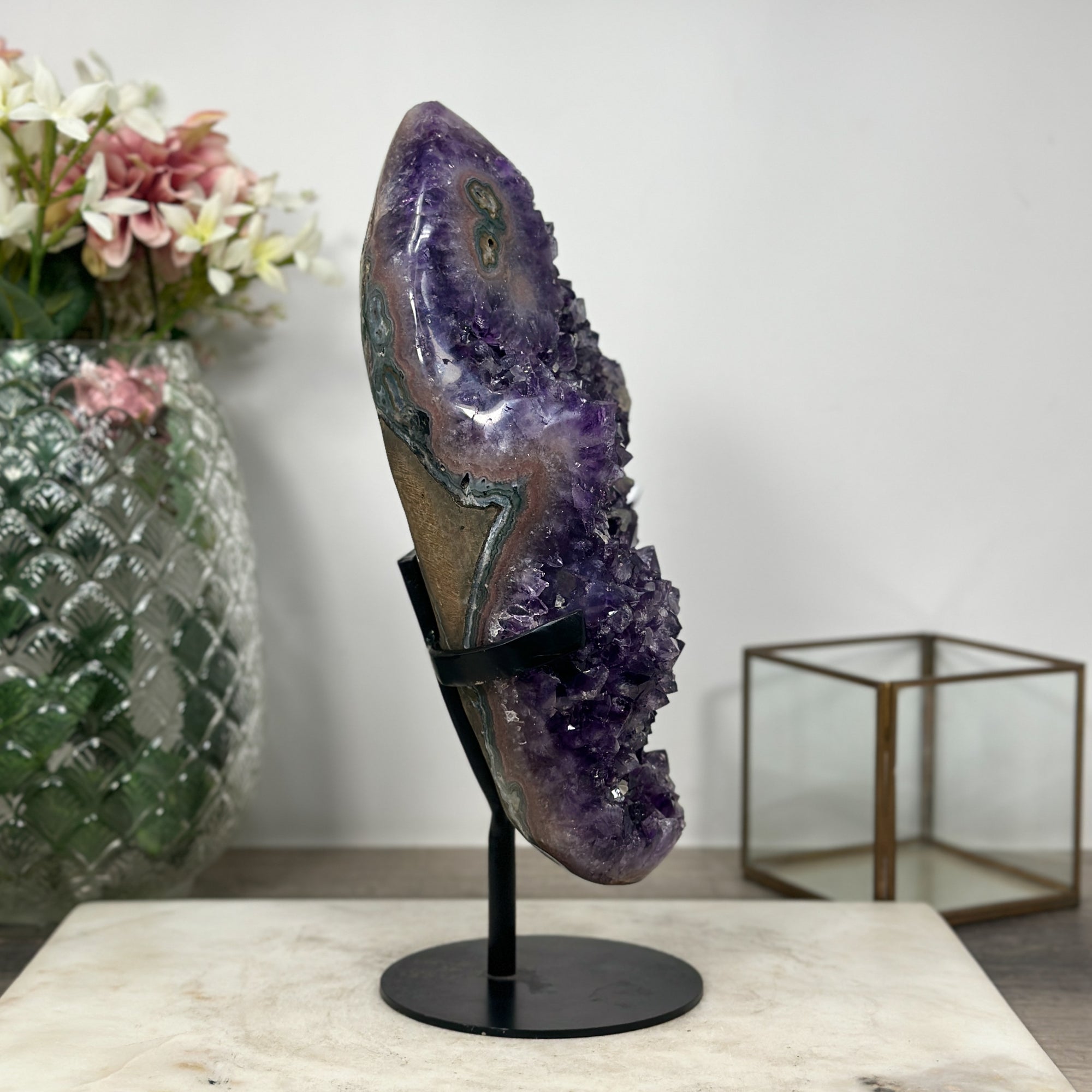 Beautiful Large Amethyst Cluster with Calcite Crystals Inclusions - AWS1408