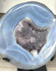 Blue Agate Geode With Crystal Center on Metal Stand - MWS2767