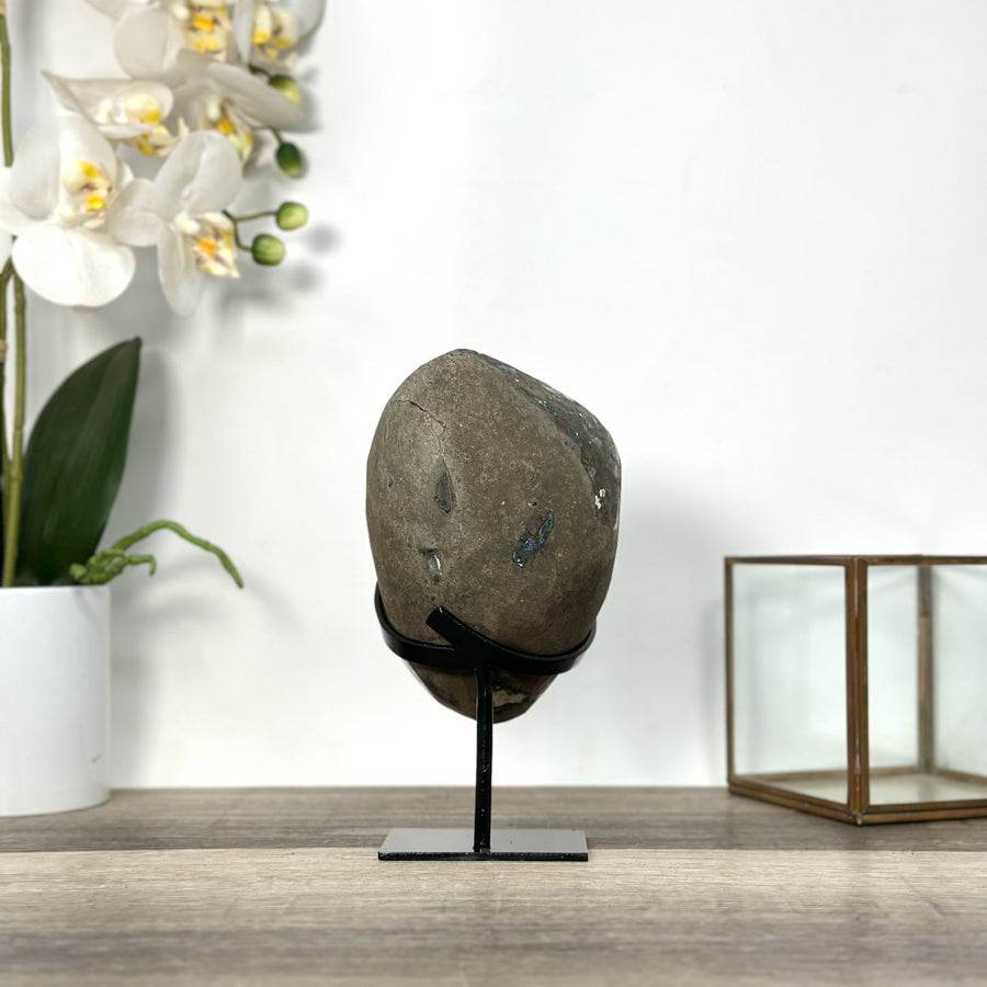 Black Quartz Druzy Geode on Metal Stand - MWS2725
