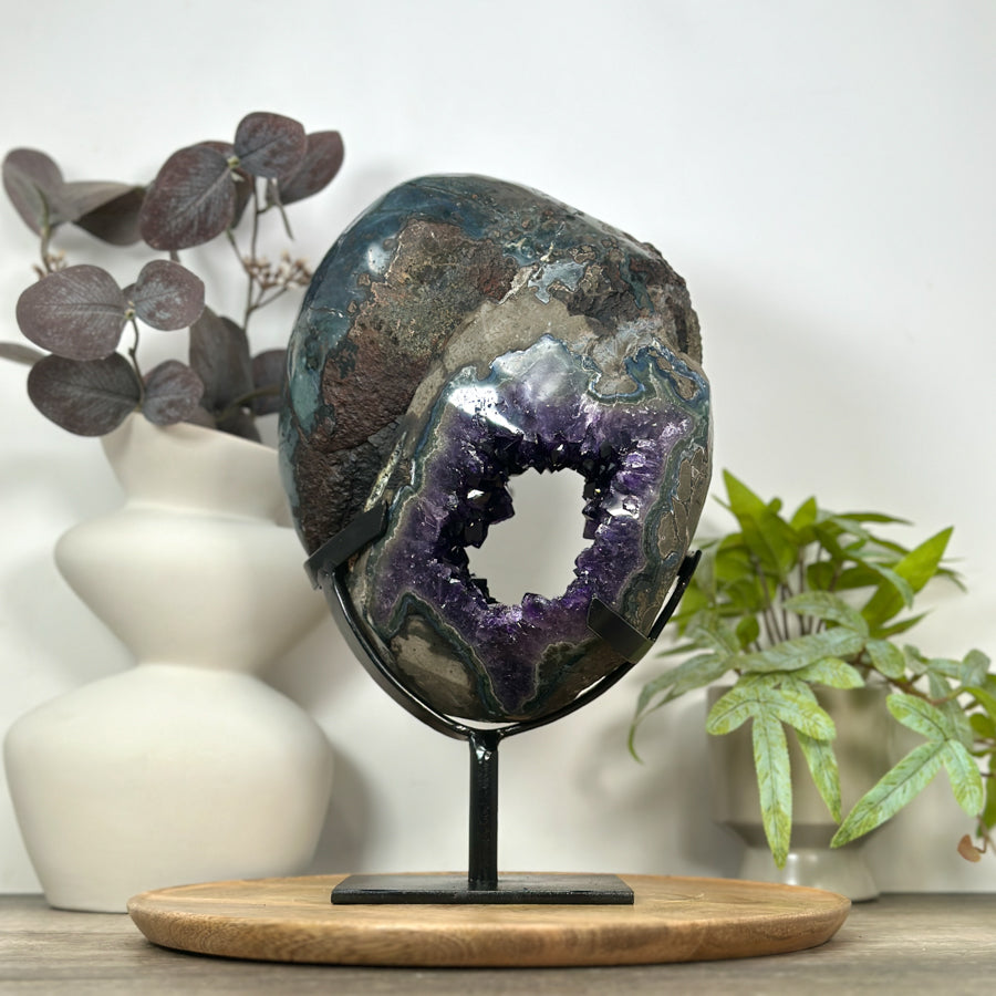 Huge Natural Deep Purple Amethyst Geode on Stand - MWS3077