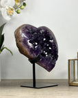 Natural Uruguayan Amethyst Heart Carving with Metal Stand - HST0292