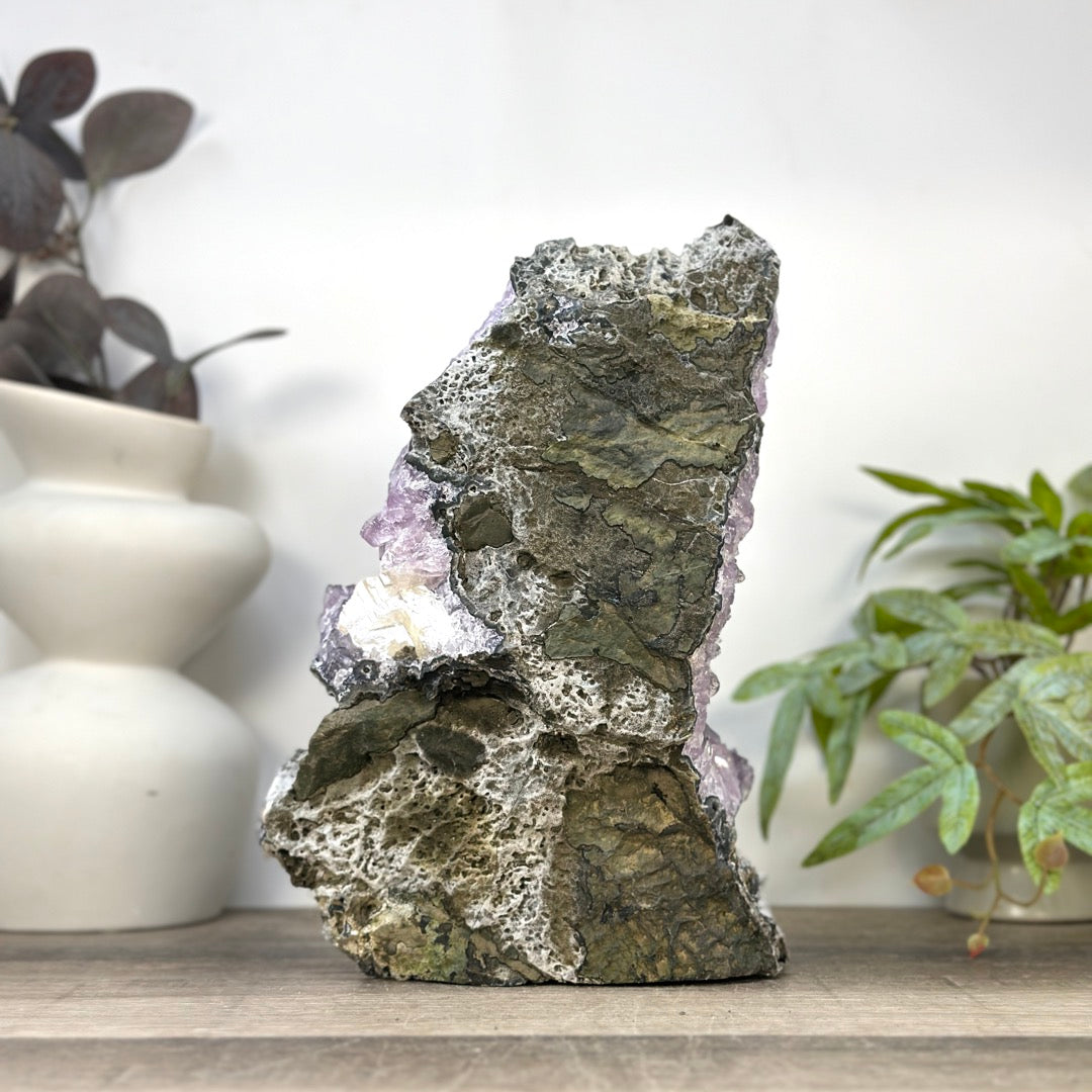 Natural Amethyst Cluster with Calcite Formation Covered with Sugar Crystals - CBP1423