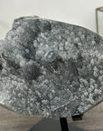 Gray Druzy Quartz Specimen on Metal Stand – Unique Crystal Display for Meditation Space Decor - MWS2712