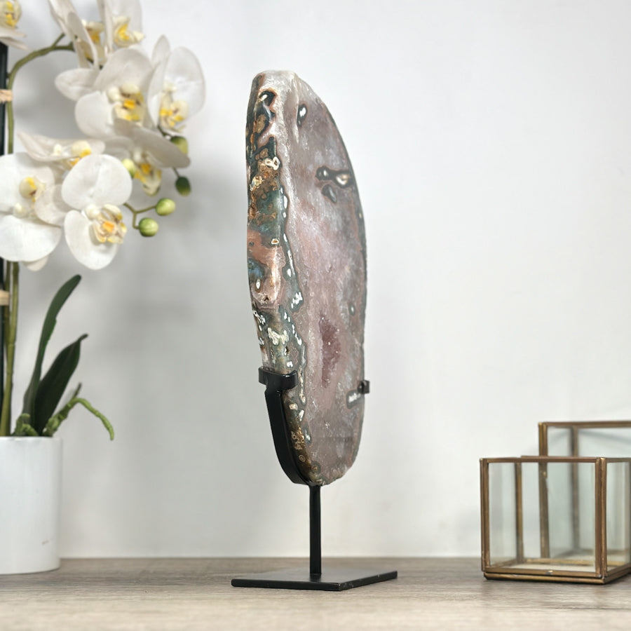 Beautiful Natural Large Quartz Crystal Slice, Stand included - MWS2331