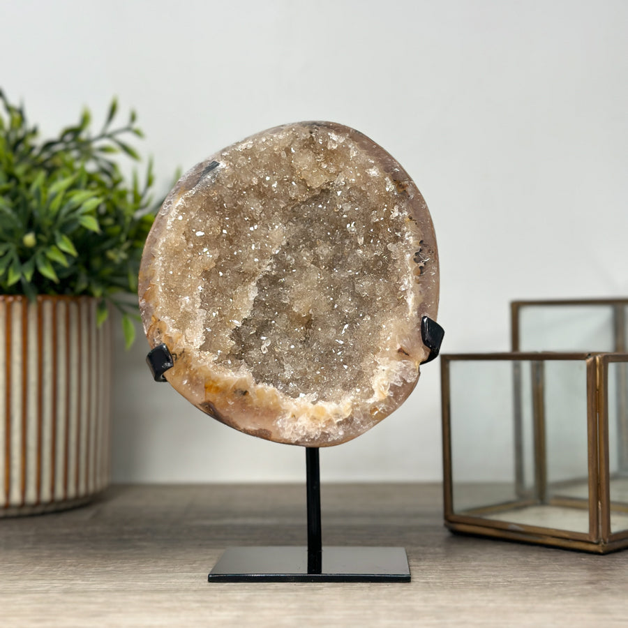 Yellow Tone Quartz Geode with Metallic Stand - MWS2148