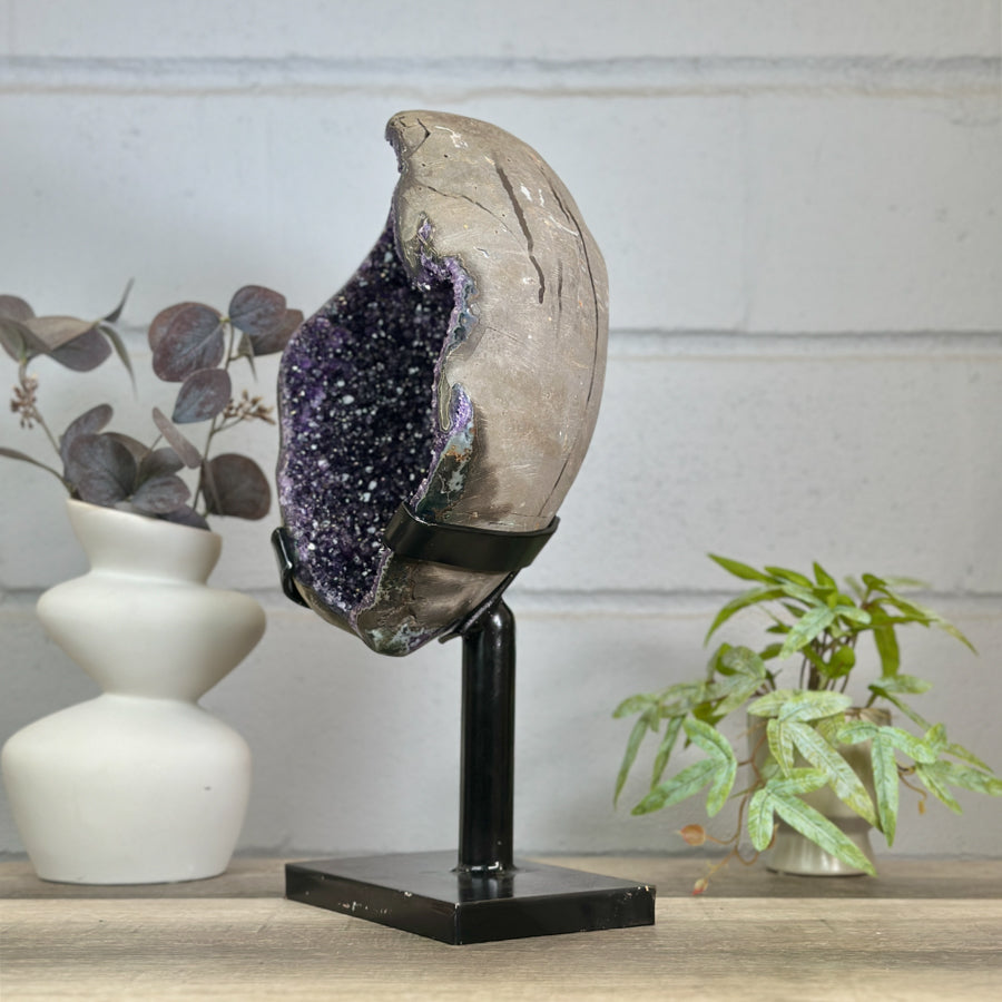 Huge XL Natural Amethyst Geode on Metal Stand - MWS3145