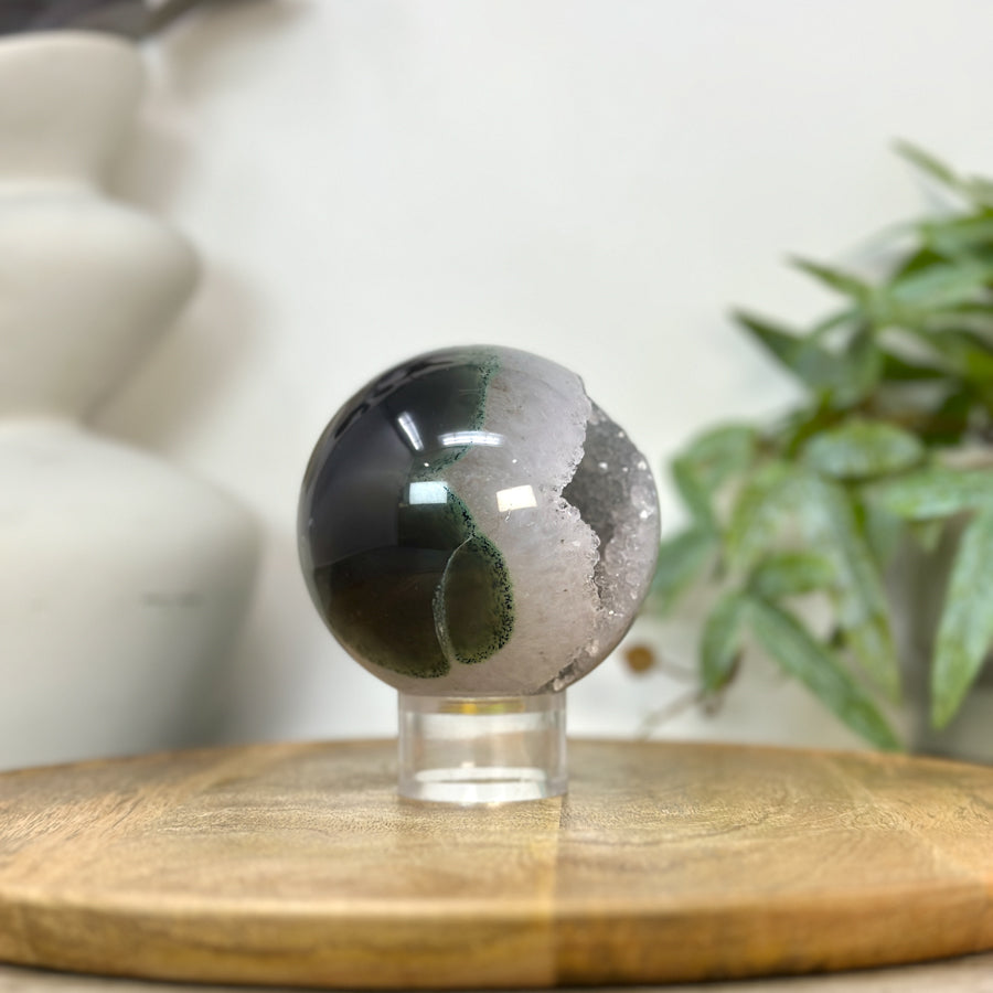 Agate &amp; Quartz Druzy Sphere Geode with Crystal Cavity - SPH0235