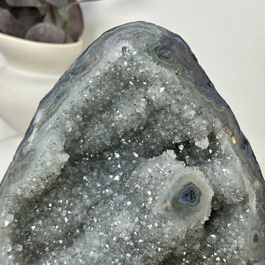 Natural Green Tone Quartz Geode with Stalactite Formations - MWS3362
