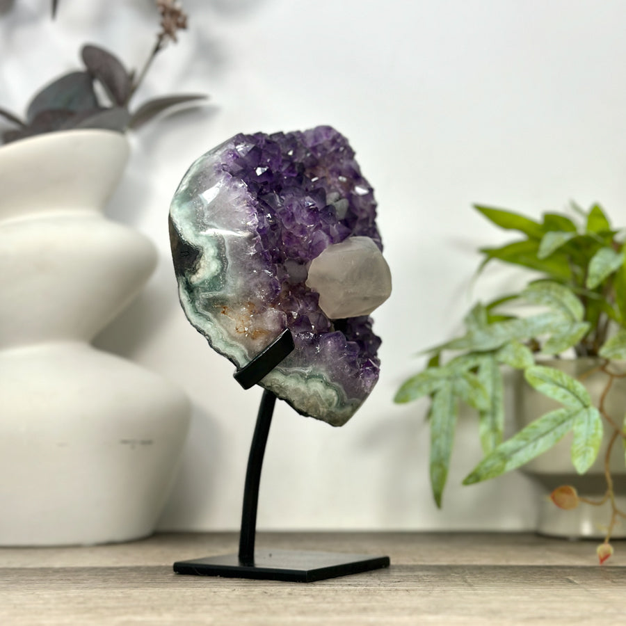 Uruguayan Amethyst Cluster with Calcite Formation and Jasper Shell - MWS3204