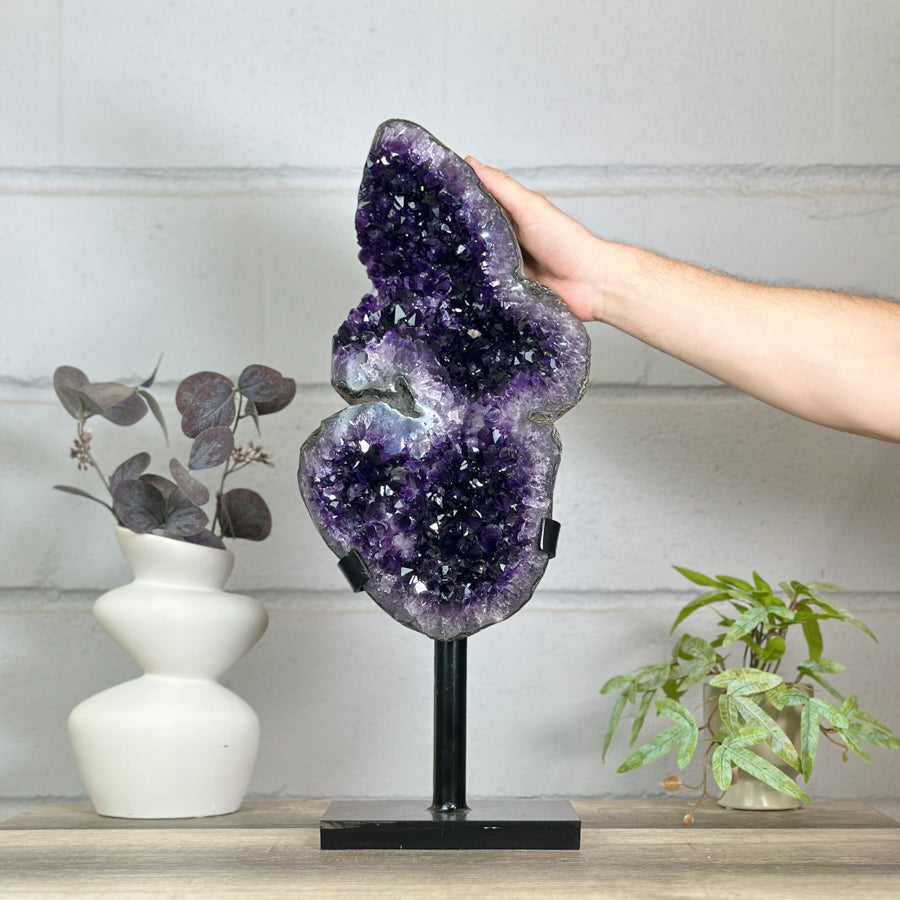 Stunning Natural Deep Purple Amethyst Cluster on Stand - MWS3156