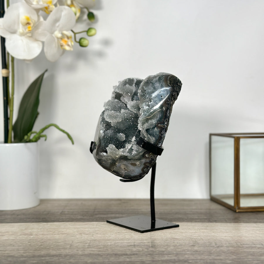 Gray Quartz Crystal Geode Specimen - MWS2689