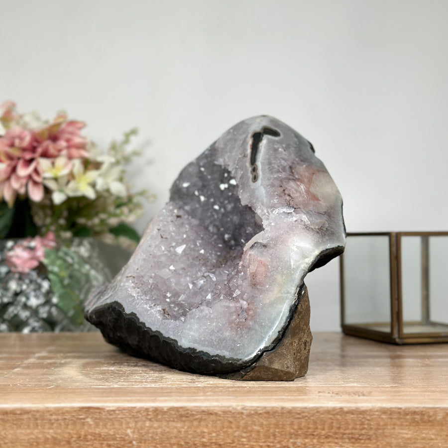 Natural Quartz Geode with Calcite &amp; Red Hematite Crystal - CBP1081