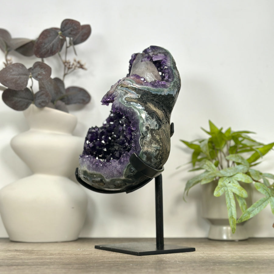 Unique Large Amethyst Stone with Huge Calcite Crystal Specimen - MWS3086