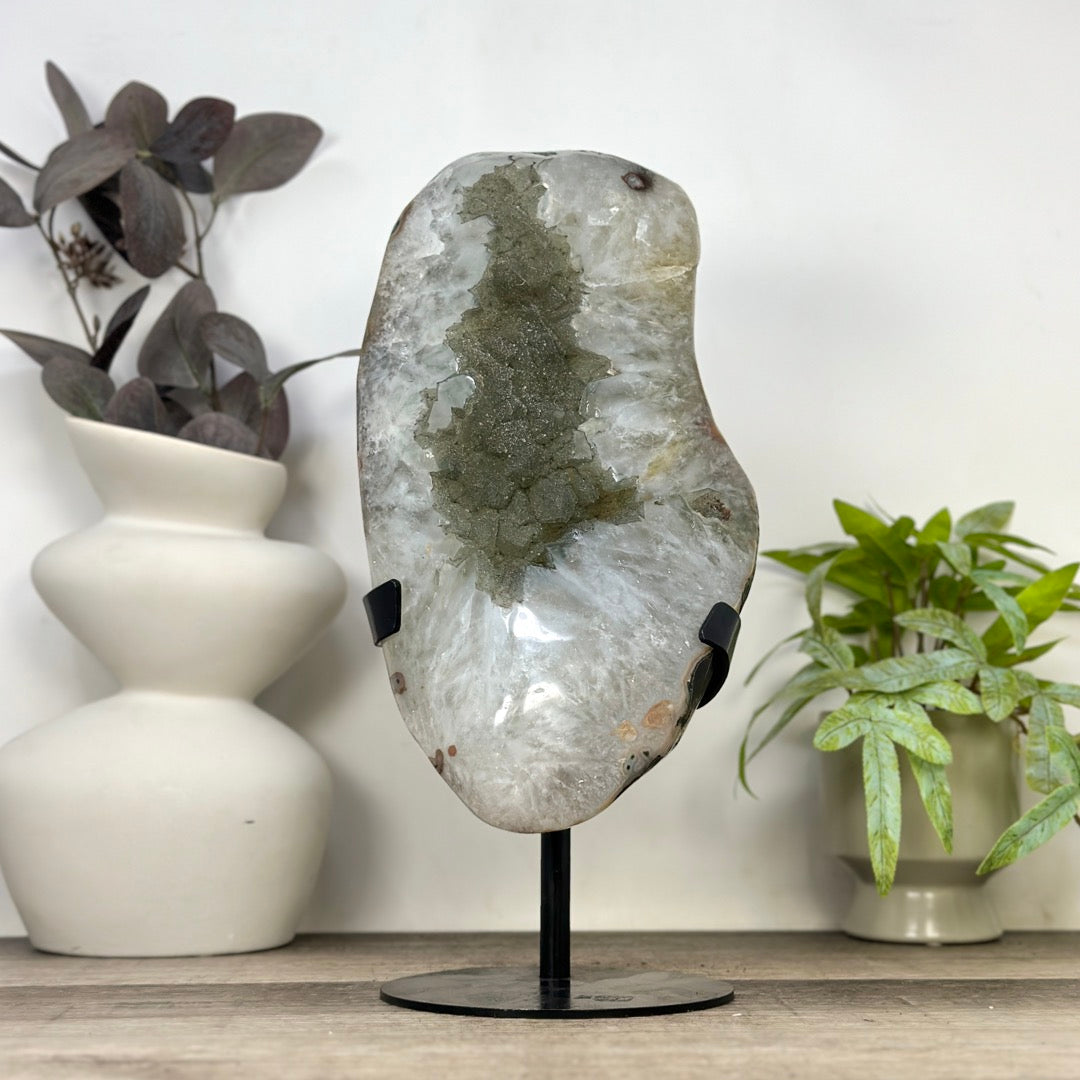 XXL Natural Green Sugar Quartz Specimen Statement Piece on Metal Stand - MWS3366