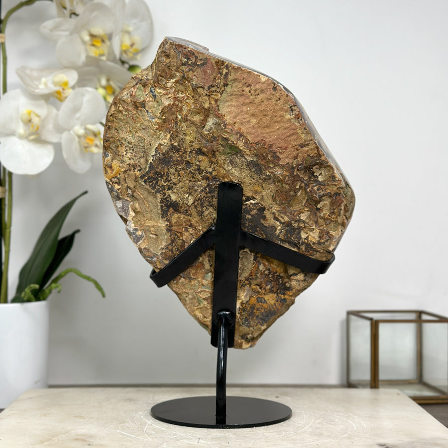 Yellow Tone Quartz Geode, Metal Stand included - MWS0448