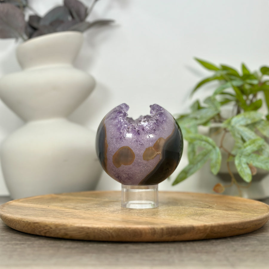 Natural Amethyst &amp; Agate Sphere Geode - SPH0155