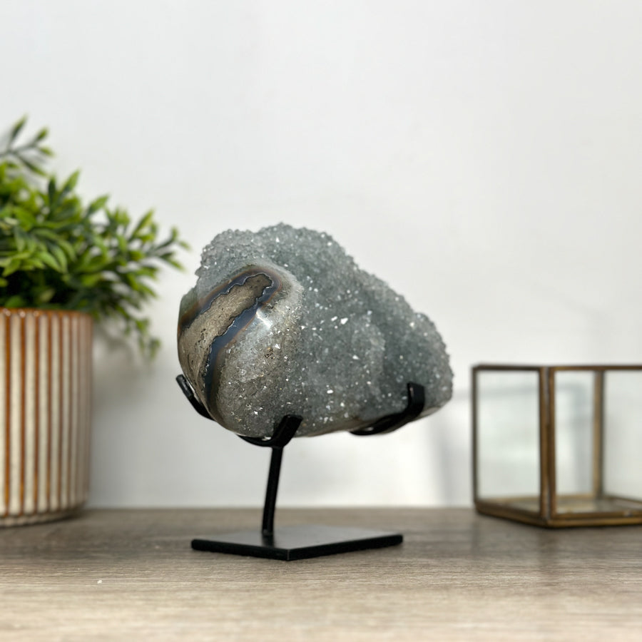 Large Quartz Crystal on Metal Stand – Natural Home Décor Accent - MWS2417