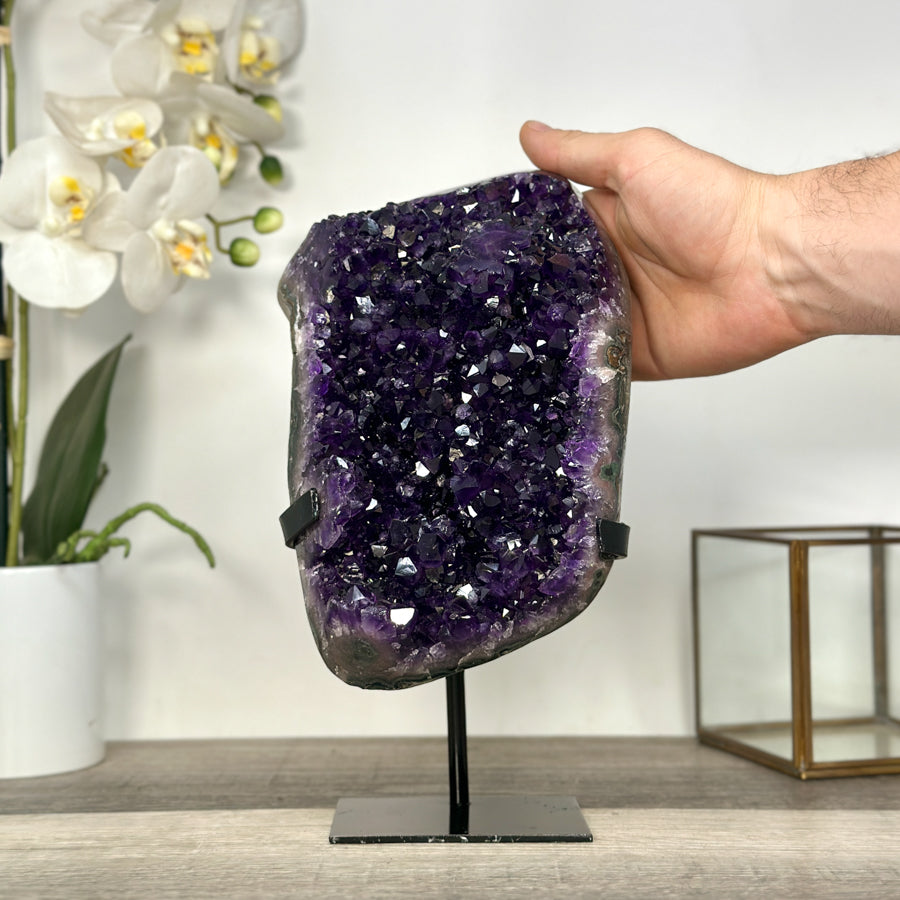 Top Grade Amethyst Cluster on Metal Stand – Stunning Crystal Piece for Office Decor - MWS2704