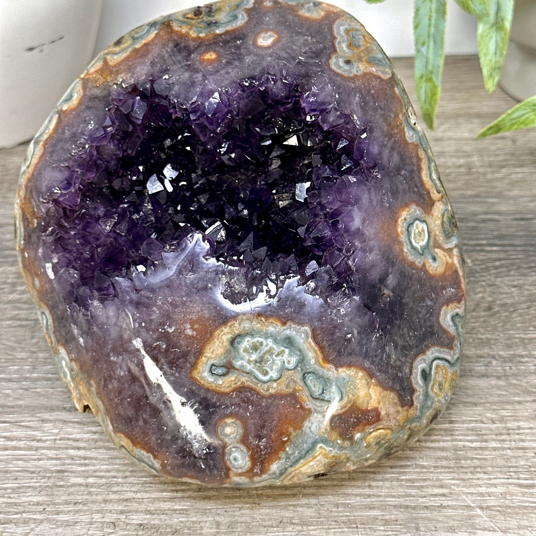 Natural Amethyst &amp; Jasper Stone Geode from Uruguay - STGE0094
