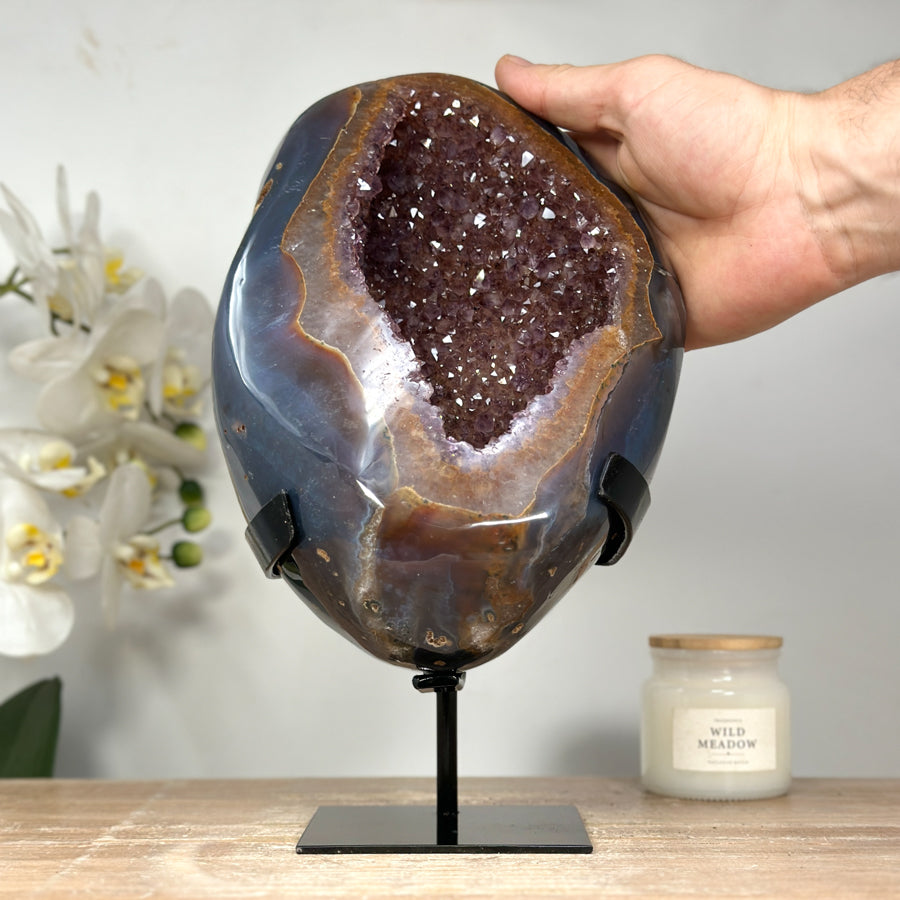 Natural Amethyst &amp; Agate Geode with Beautiful Yellow Banding - MWS1529