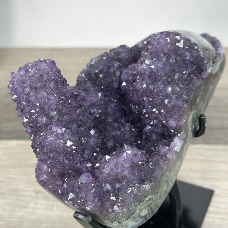 Deep Purple Amethyst Geode on Metal Stand With Green Jasper Shell - MWS2720