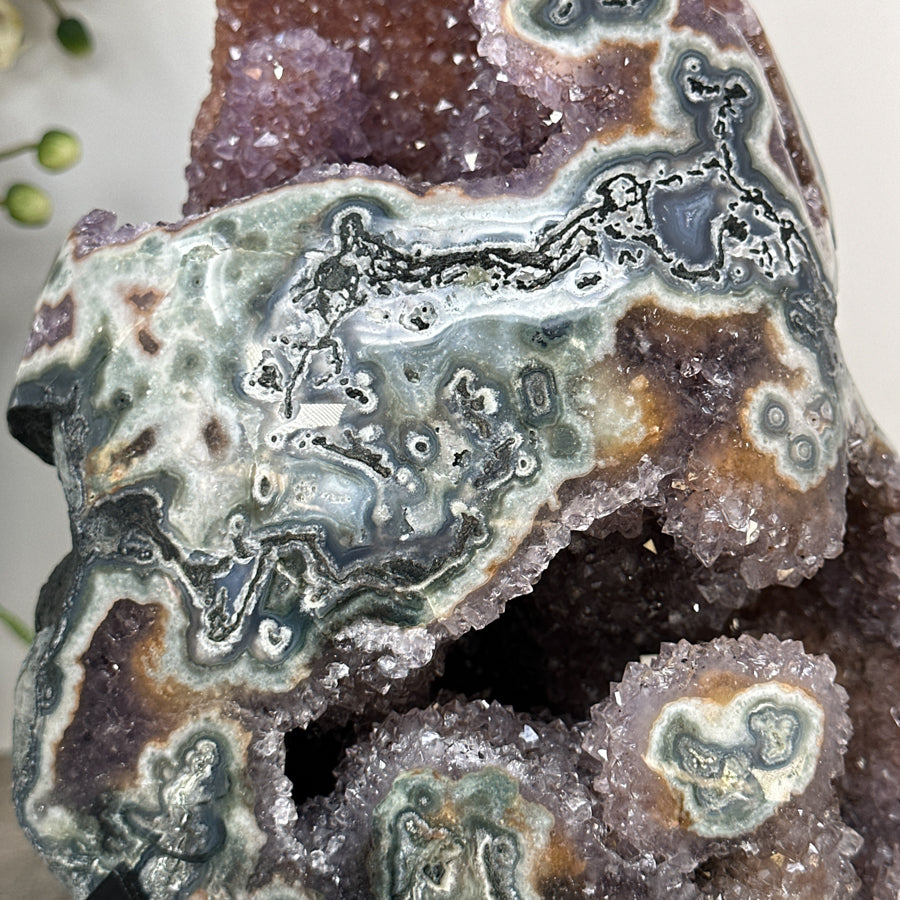 Unique Green Jasper &amp; Amethyst Crystal Specimen