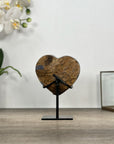 Natural Banded Agate & Quartz Druzy Stone Heart Carving - HST0326
