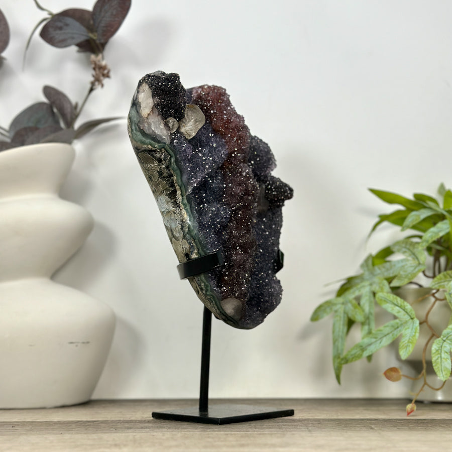 Unique Natural Amethyst, Calcite &amp; Hematite Crystal Specimen - MWS3188