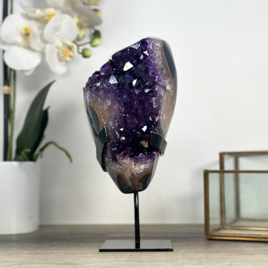 Uruguayan Amethyst &amp; Agate Crystal on Metallic Stand - MWS2206