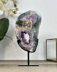Amethyst & Quartz GEode Slice oin Metallic Stand - MWS2904