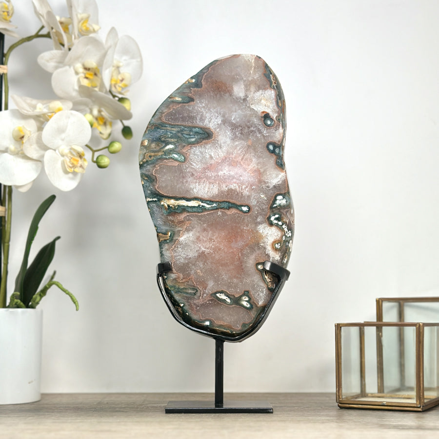 Beautiful Natural Large Quartz Crystal Slice, Stand included - MWS2331