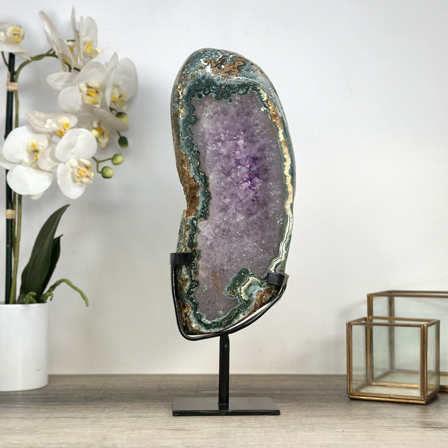 Large Amethyst, Quartz &amp; Green Jasper Stone Slice Portal - MWS2249