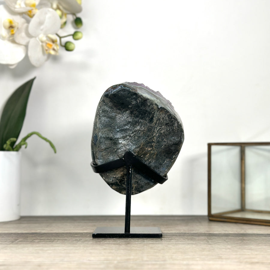 Deep Purple Amethyst Geode With Eye Formations on Metal Stand - MWS2763