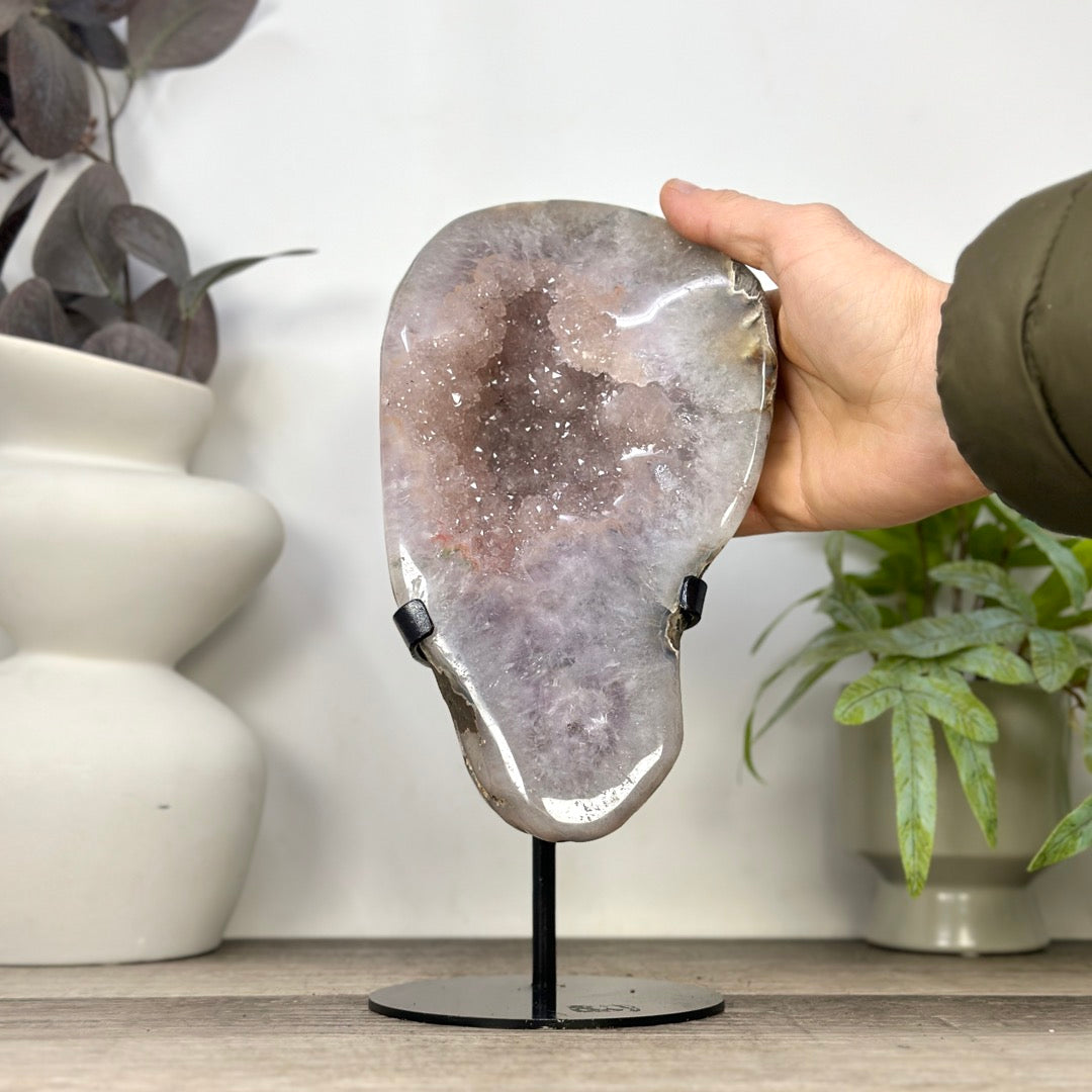 Natural Light Peach Tone Quartz Geode on Stand - MWS3363