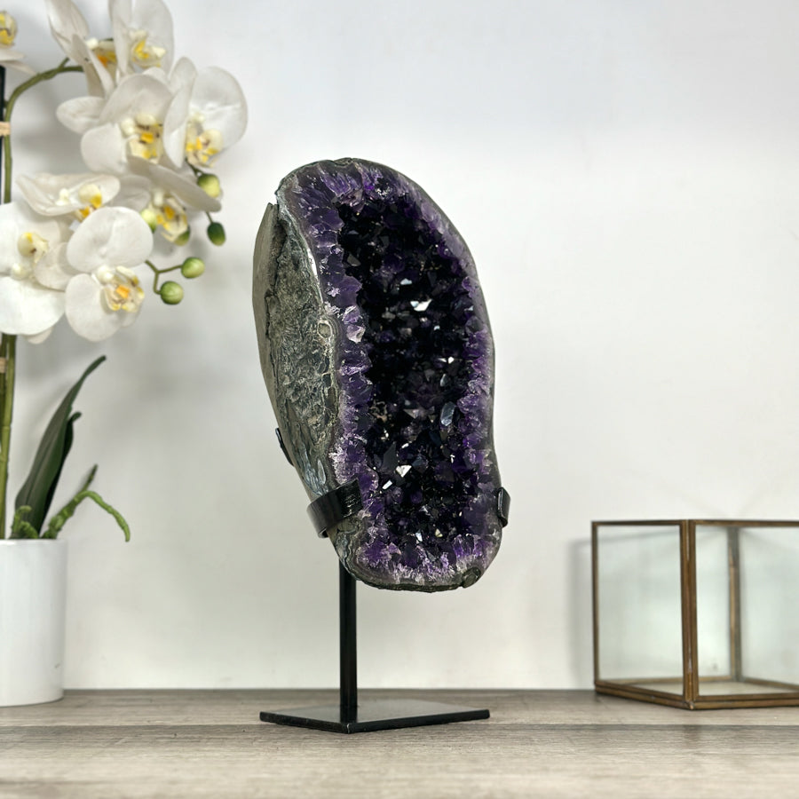 Natural Large Amethyst Geode with Shinny Crystals on Metal Stand - MWS2821