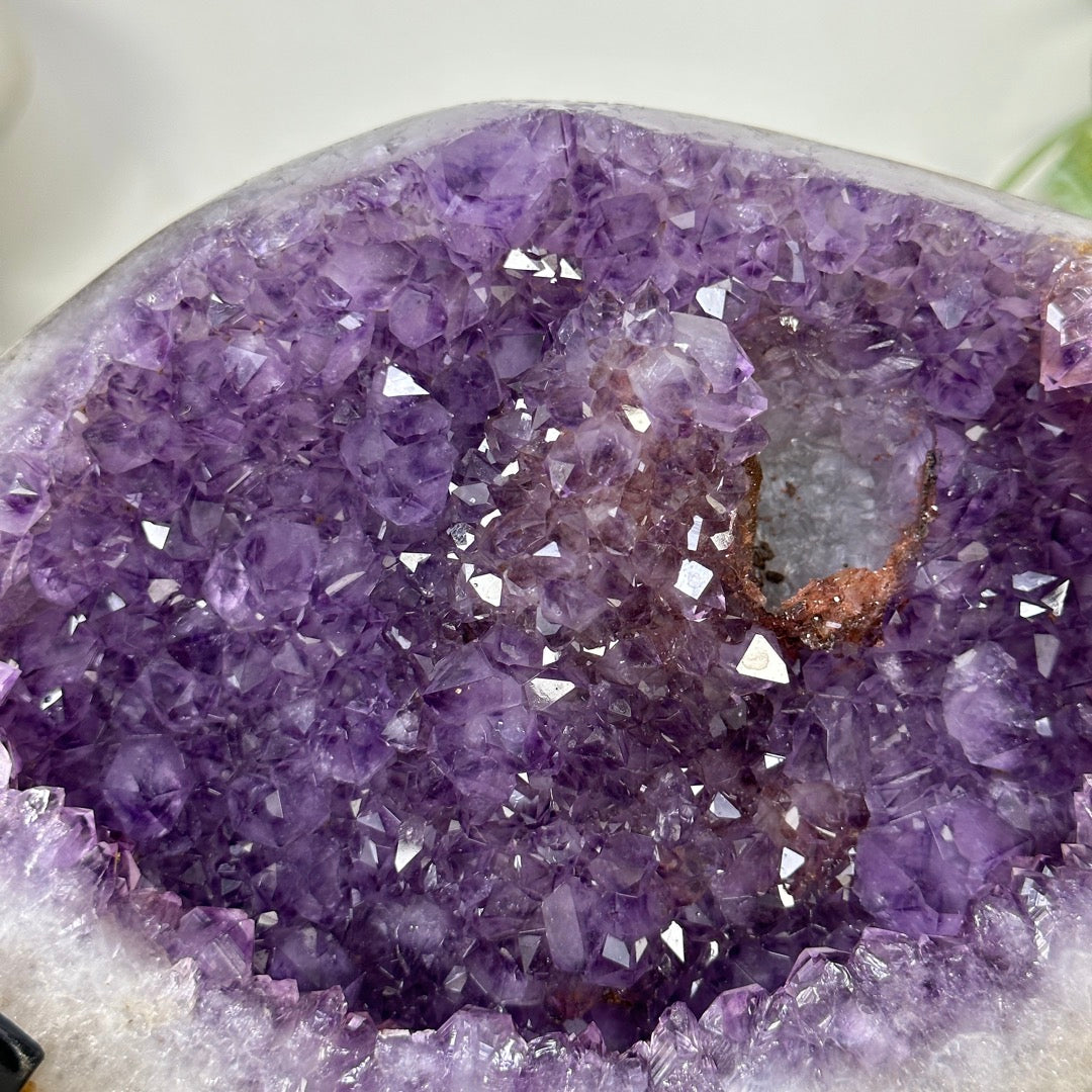 Unique Natural Amethyst Geode with Quartz Shell on Stand - MWS3313