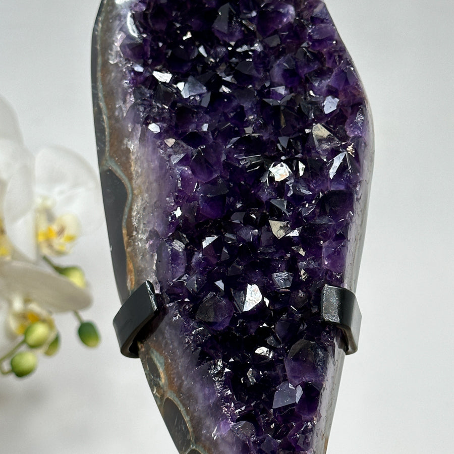 Large Amethyst &amp; Agate Crystal, Metallic Stand Included - MWS1489
