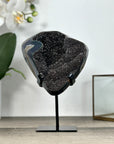 Natural Druzy Quartz Geode in Stand – Unique Black Crystal Display Piece - MWS2897