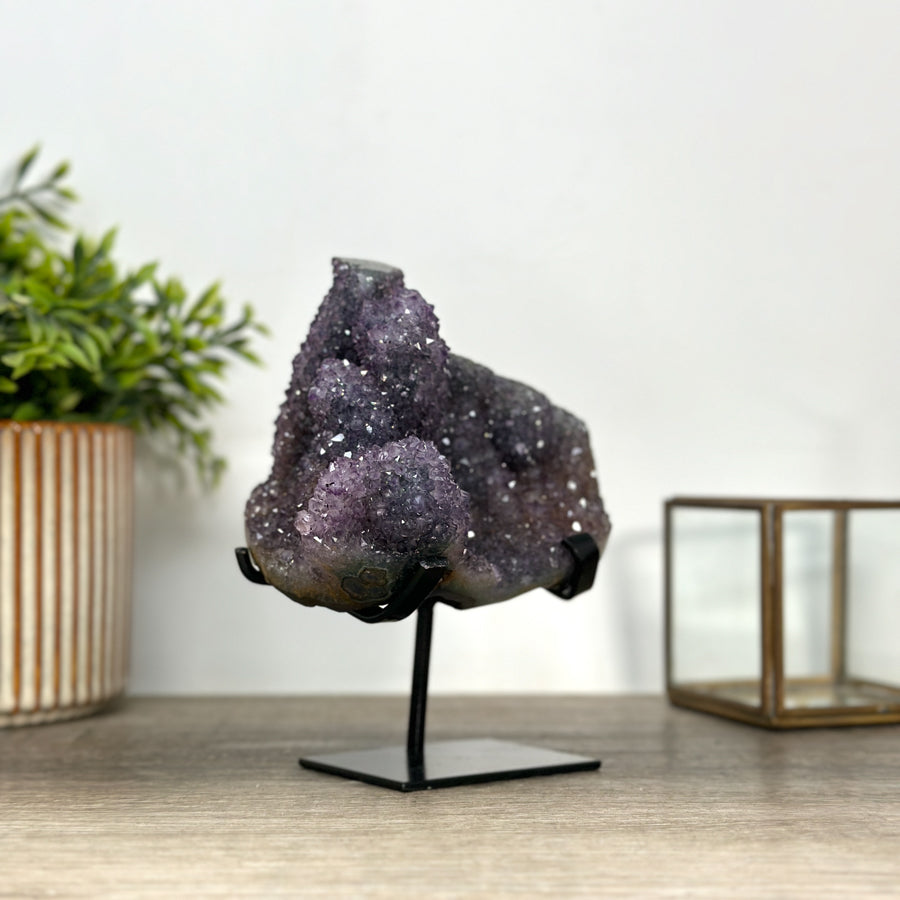Natural Amethyst Stalactite Formation on Metal Stand – Elegant Crystal Display from Uruguay - MWS2408