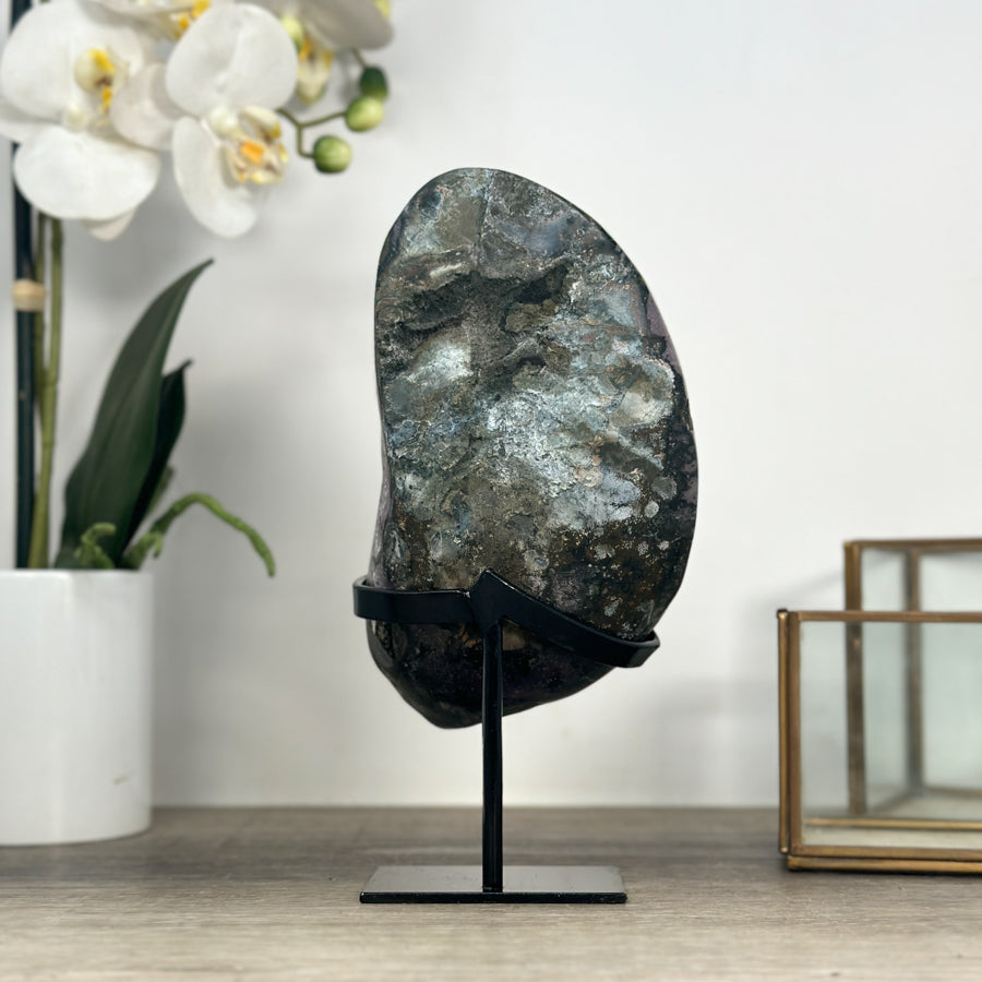 Natural Amethyst Crystal Cluster on Black Metallic Stand - MWS2204