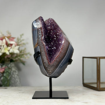 Natural Banded Agate & Amethyst Geode: A Striking Home Decor Piece - MWS0848