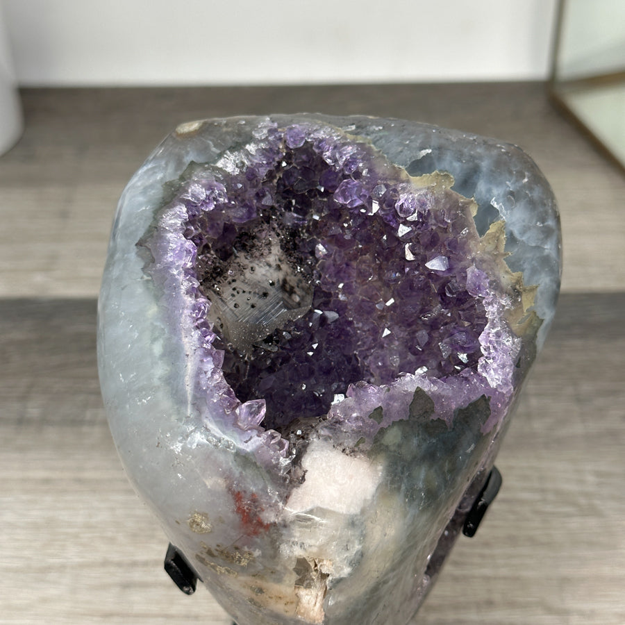 Amethyst Geode with Quartz Shell– Natural Specimen on Stand - MWS2861