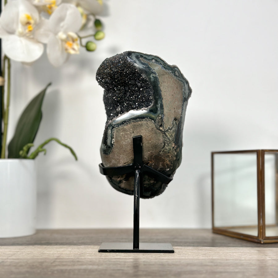 Black Druzy Quartz Crystal with Agate Mineral Specimen - MWS2622