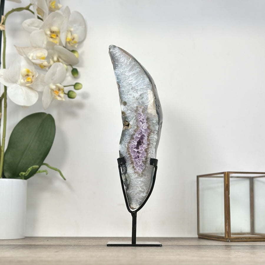 Amethyst &amp; Quartz Geode Slice on Metal Stand - MWS2925