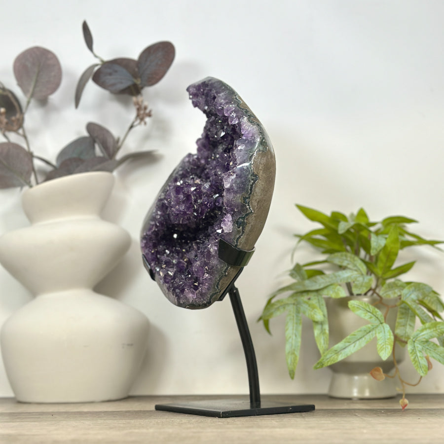Natural Amethyst Crystal Cluster with Stand from Uruguay - MWS3175