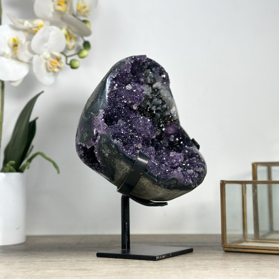 Natural Sparkling Amethyst Geode with Calcite &amp; Hematite Inclusions - MWS2218